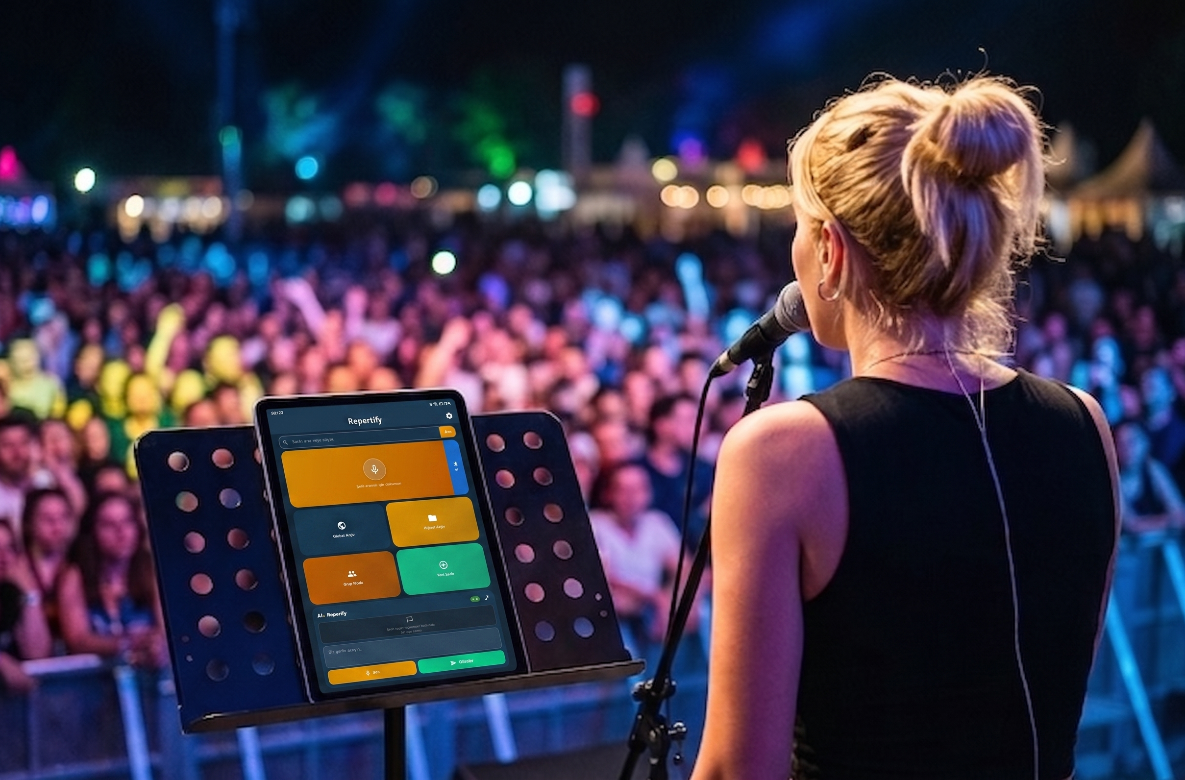 Festival sahnesinde solist Repertify kullanıyor
